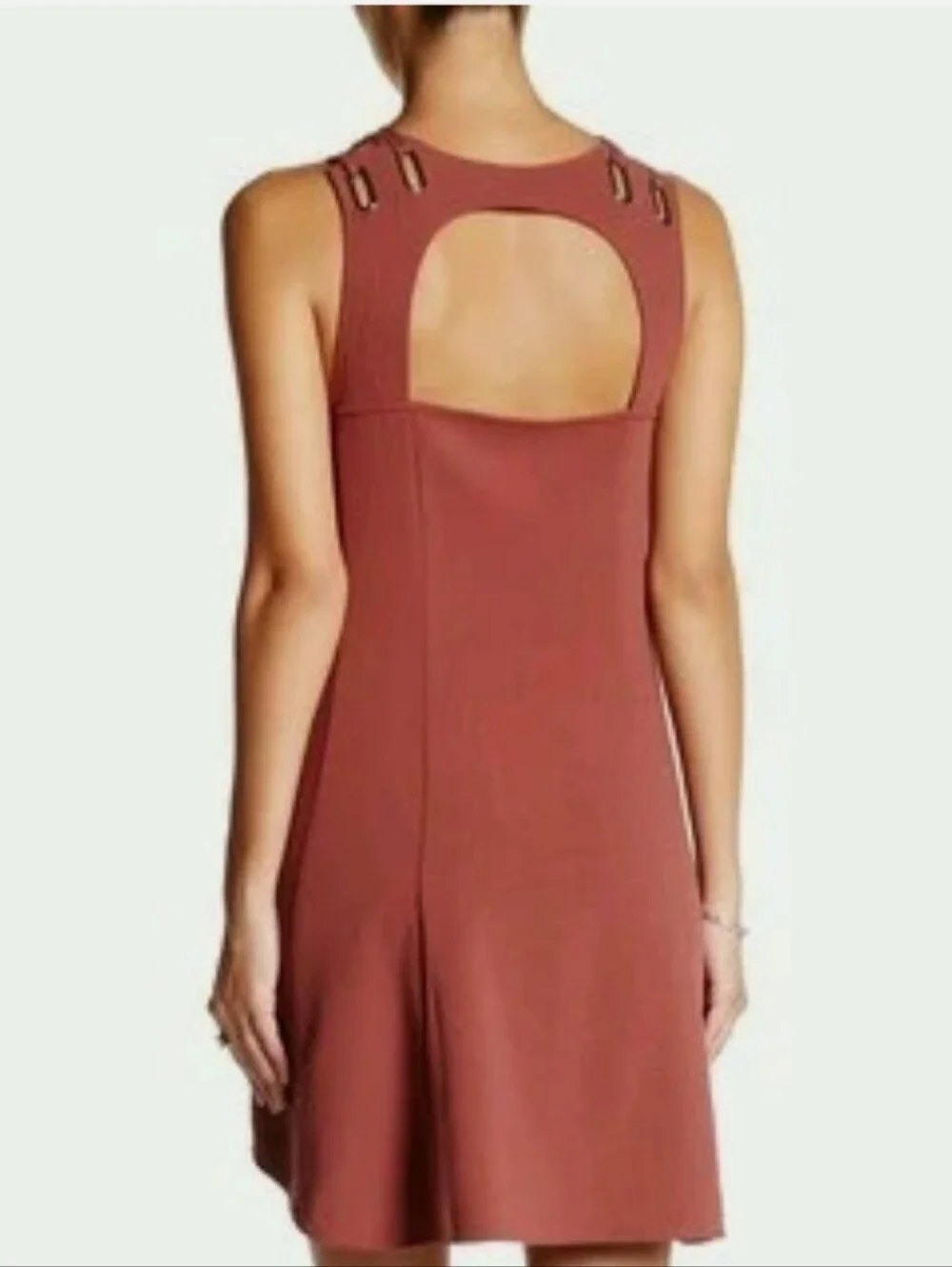 Free People Dress Size M Red Brown Mini Cut Out Back Boho Summer Vacation Retro